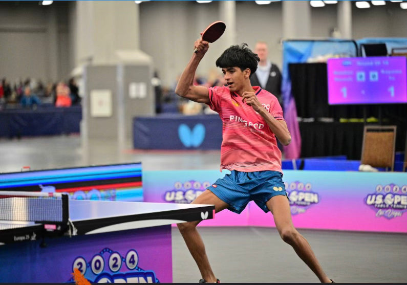 Team USA table tennis player Nandan Naresh hitting a forehand