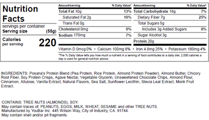 cinnavanilla protein bar nutrition label